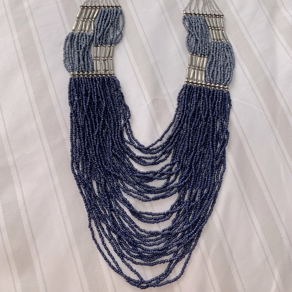 Blue Beaded Long Necklace